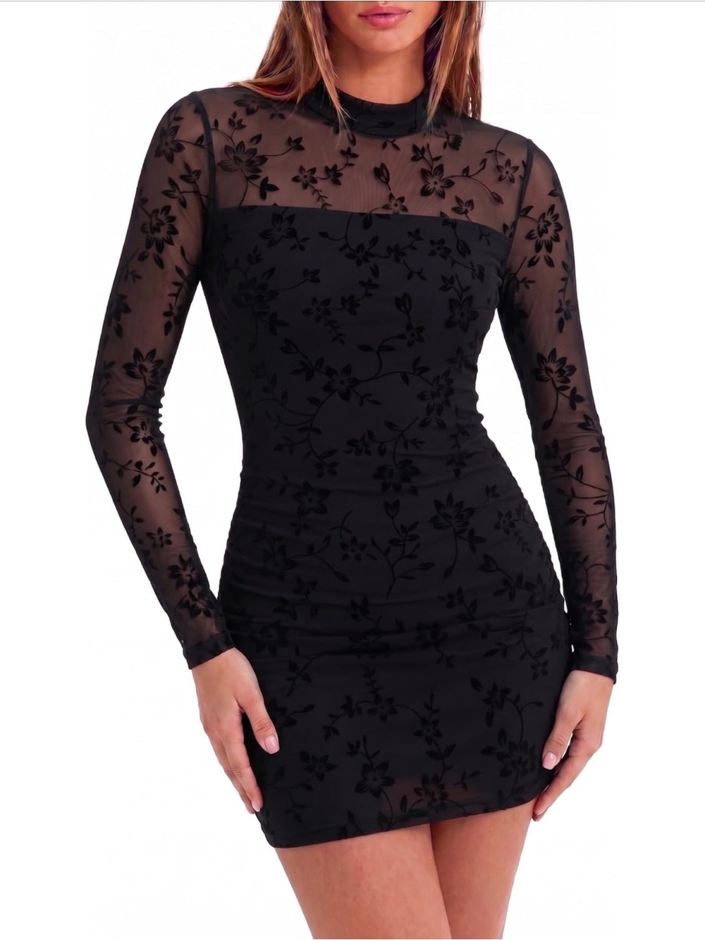 Women's Zeagoo Sheer Mesh Ruched Bodycon Mini Dress